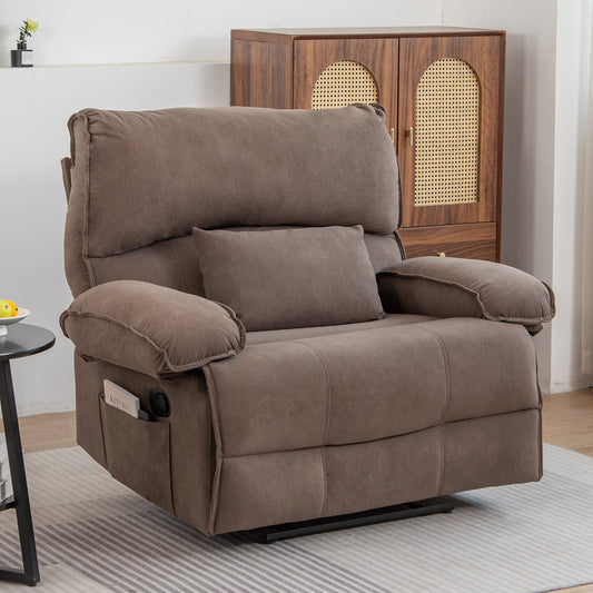 Belton Transitional Oversize Velvet Recliner with Pillow Arm, Brown