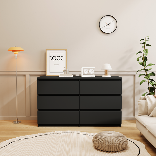 Princeton Modern 6-Drawer Dresser with Recessed Handles, Black