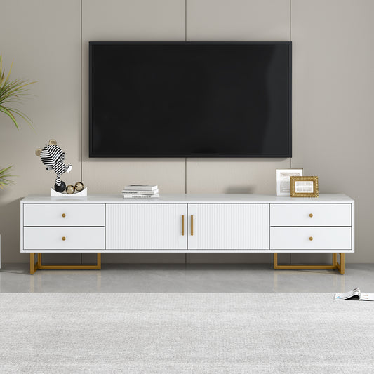 Hazel Modern 65" TV Stand with Gold Legs - White