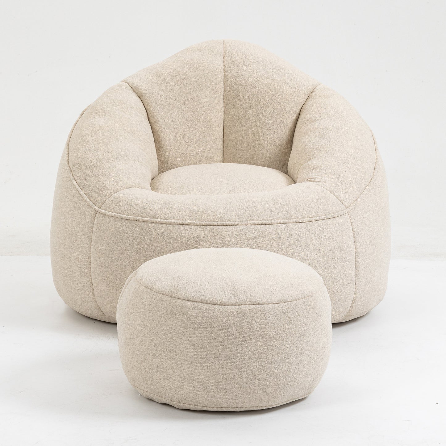 Fox 2-Piece Microfiber Beanbag Chair & Ottoman, Beige