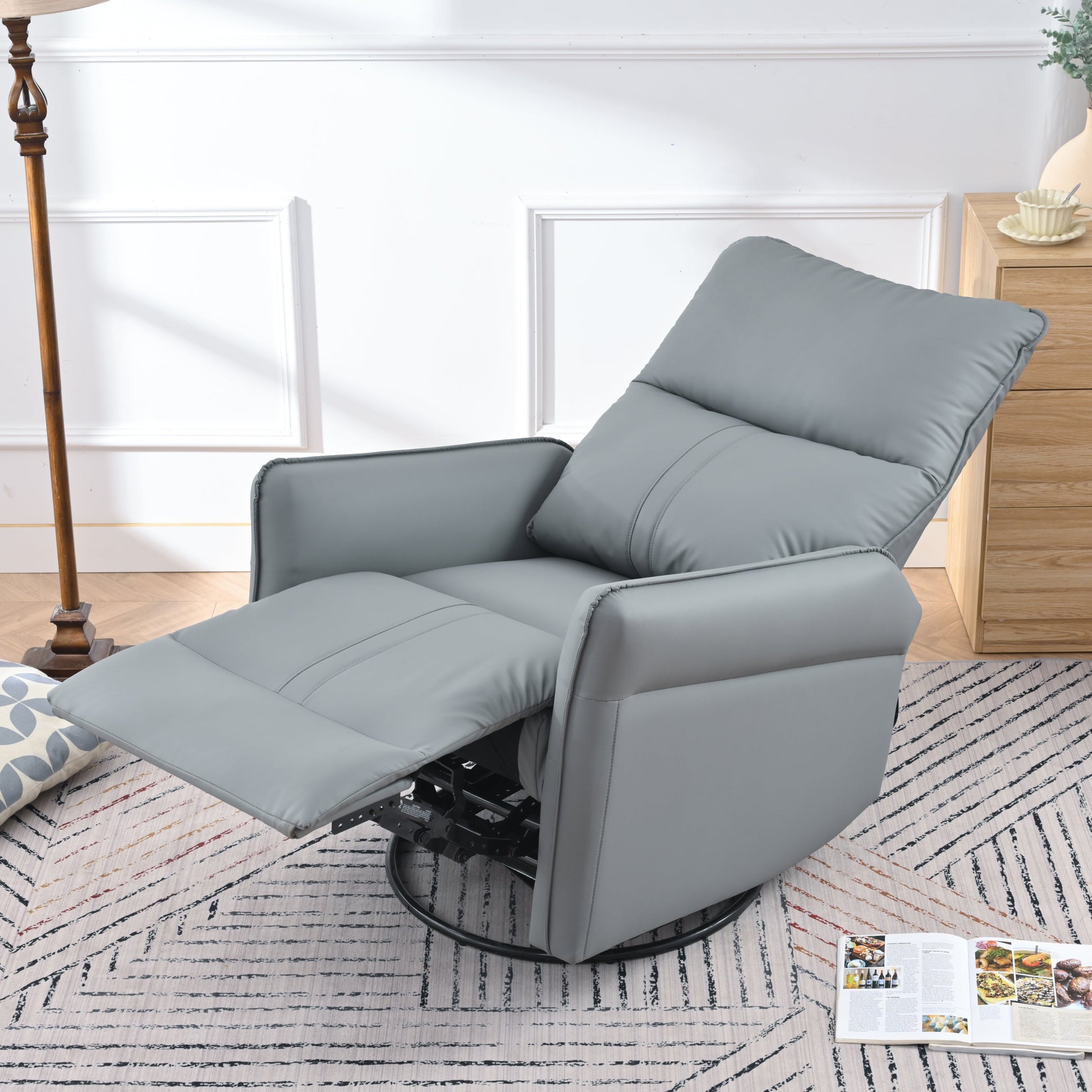 Garnet 360 ° PU Leather Swivel Rocking Glider Recliner, Gray