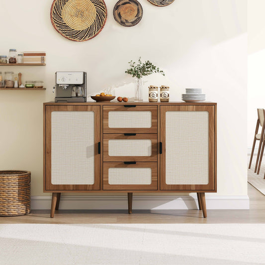 Noah Walnut Finish Accent Cabinet with Rattan Front