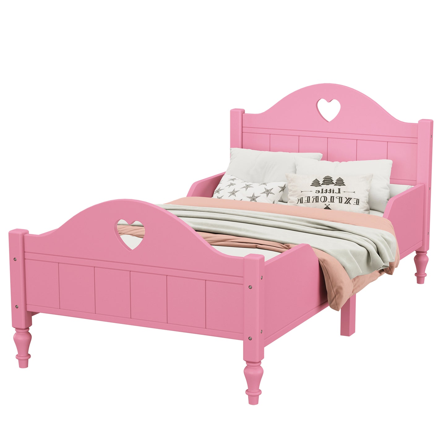 Macaron Twin Size Toddler Bed with Side Safety Rails - Light Pink