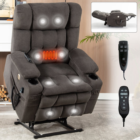 Skyler Chenille Power Lift Recliner with Massage, Brown