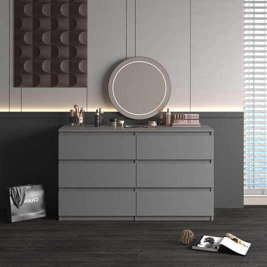 Princeton Modern 6-Drawer Dresser with Recessed Handles, Gray