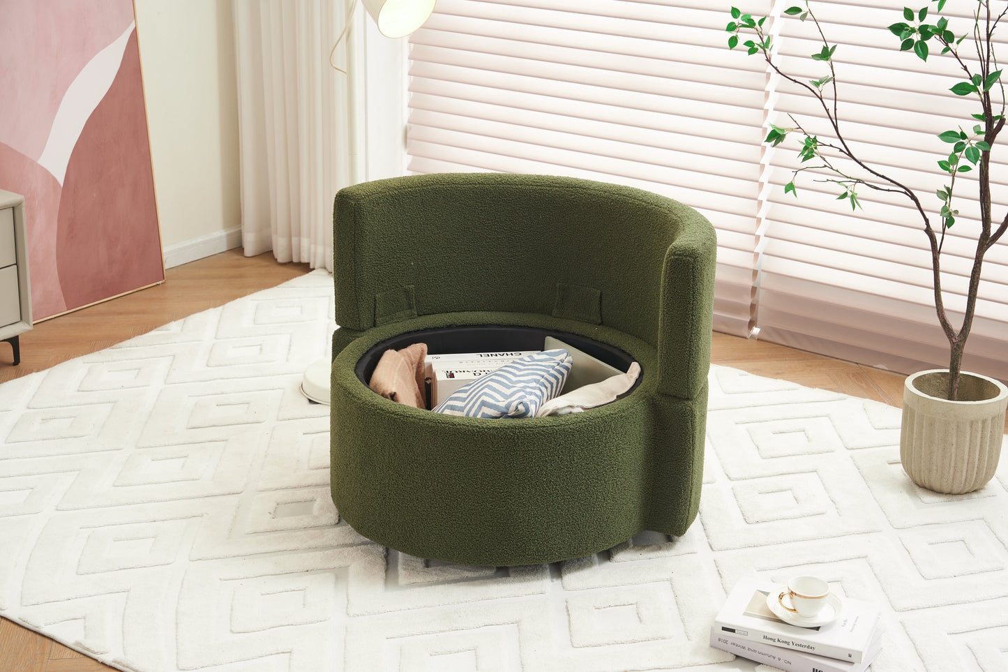 Tilly Teddy Fabric Akili Swivel Chair with Storage - Green