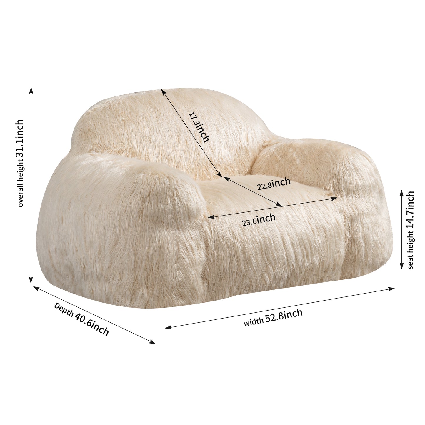 Dashiell Ultra Plush Faux Fur Beanbag Chair, Beige