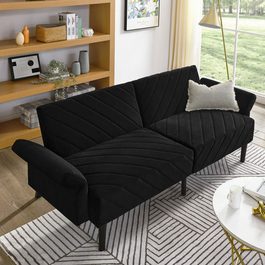 Avery Modern Velvet Sofa Bed with Black Legs - Black