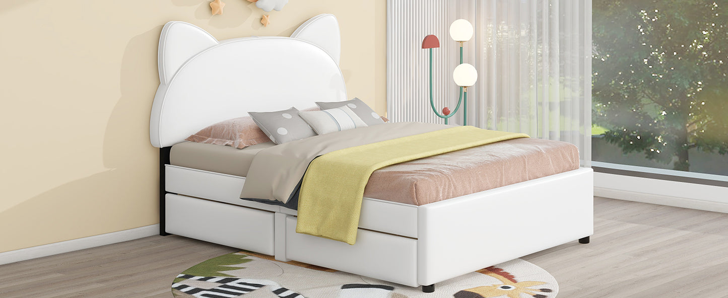 Brandy Full Size Platform Bed with Cartoon Ears - White