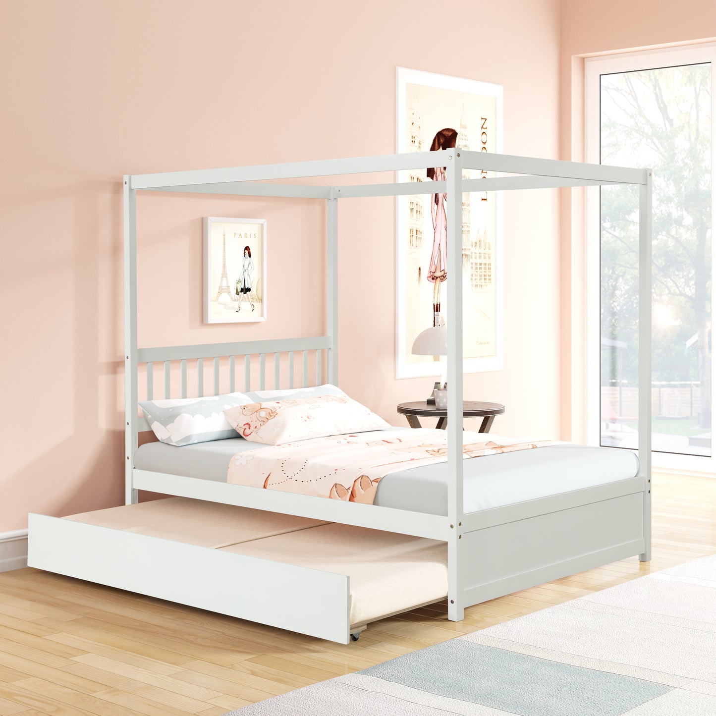 Hartley Full Size Canopy Bed with Twin Trundle