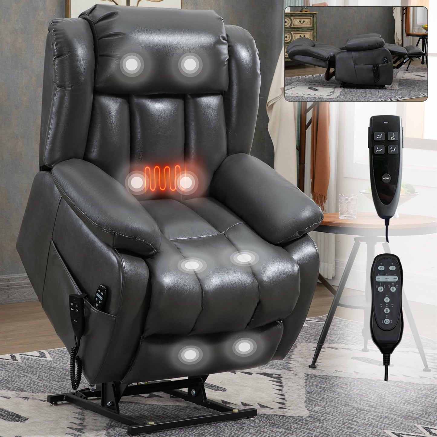 Hardy Infinite Position Leatheraire Power Lift Recliner, Gray