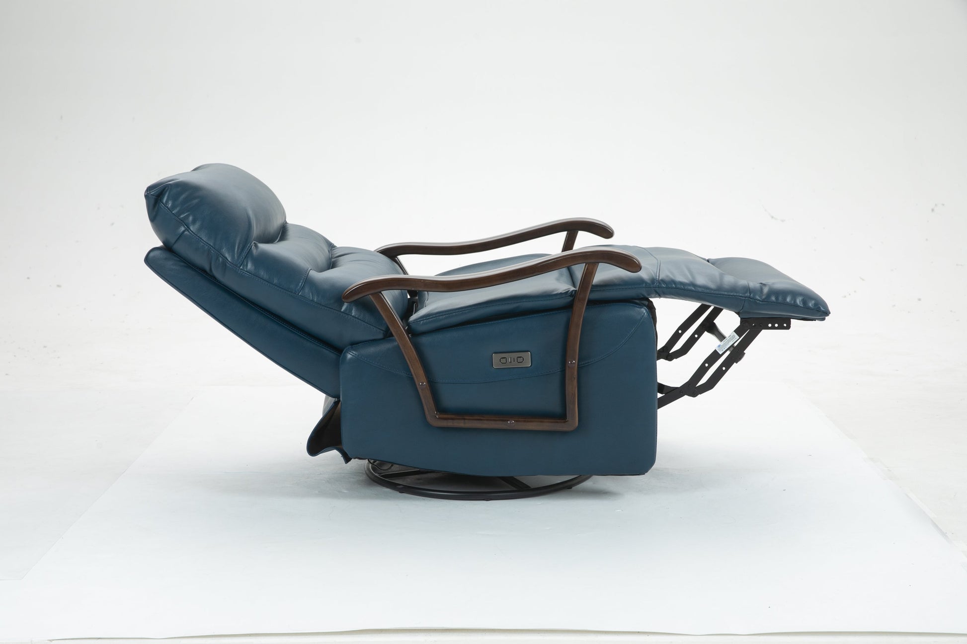 Priska PU Leather Power Rocker Recliner with Solid Wood Arms, Blue