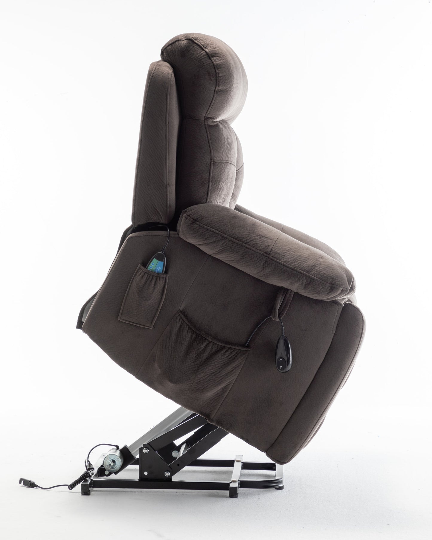 Ophira Velvet Power Lift Chair with Pocket, Brown