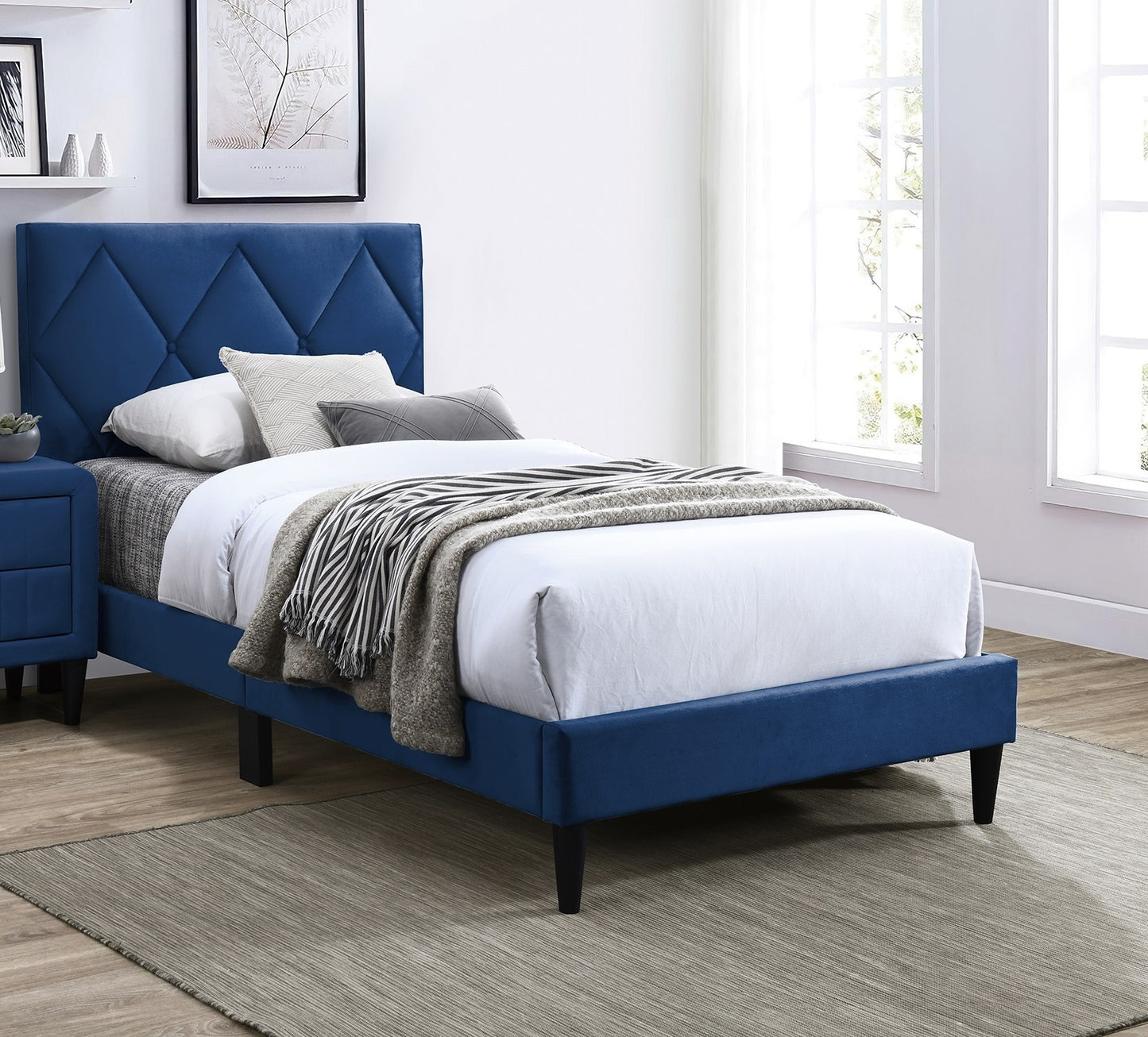 Olivia Full Platform Bed w Adjustable Headboard, Blue