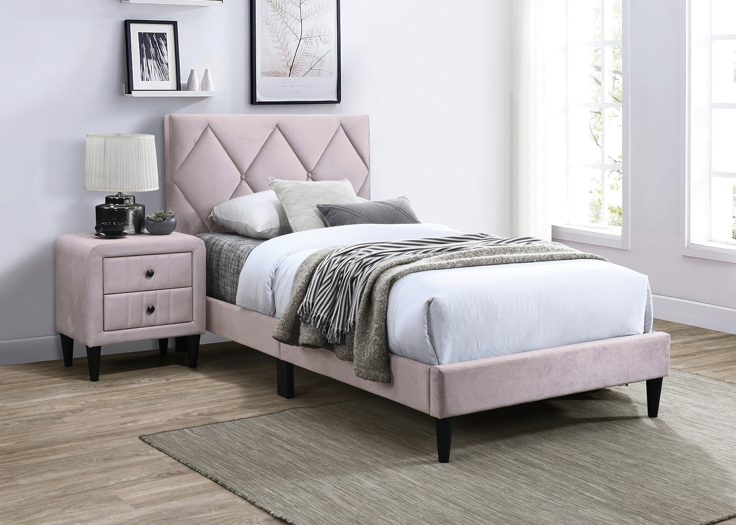 Olivia Full Platform Bed w Adjustable Headboard, Pink