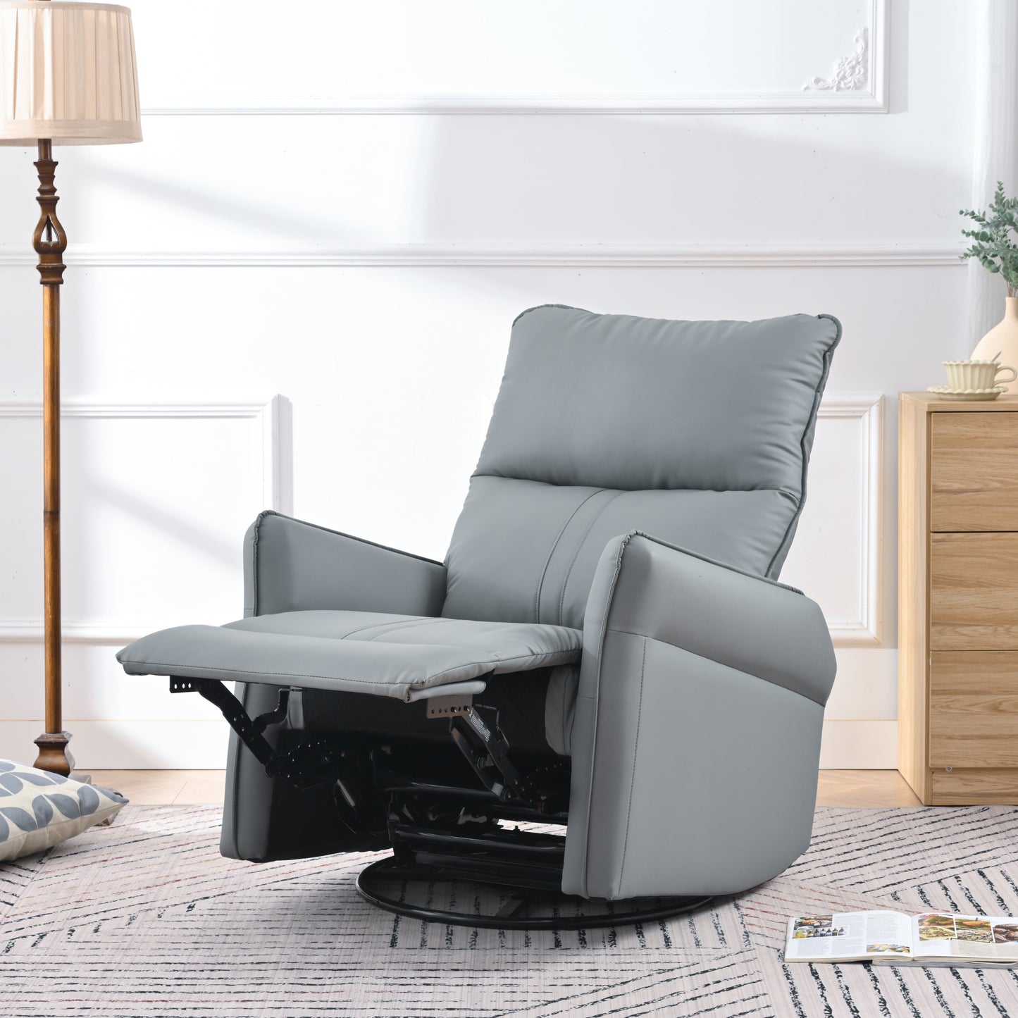 Garnet 360 ° PU Leather Swivel Rocking Glider Recliner, Gray