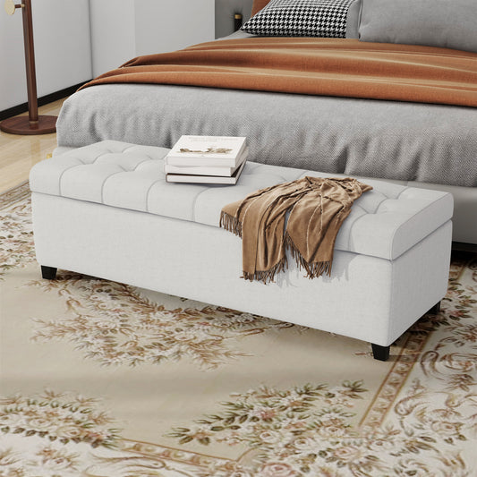 Maddison 50" Upholstered Storage Bench, Light Gray