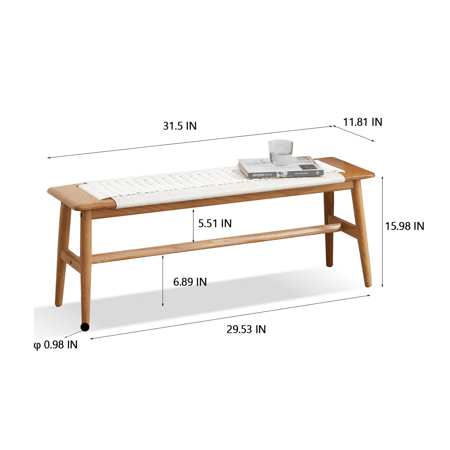 Destin Natural Oak Wood Dining Bench