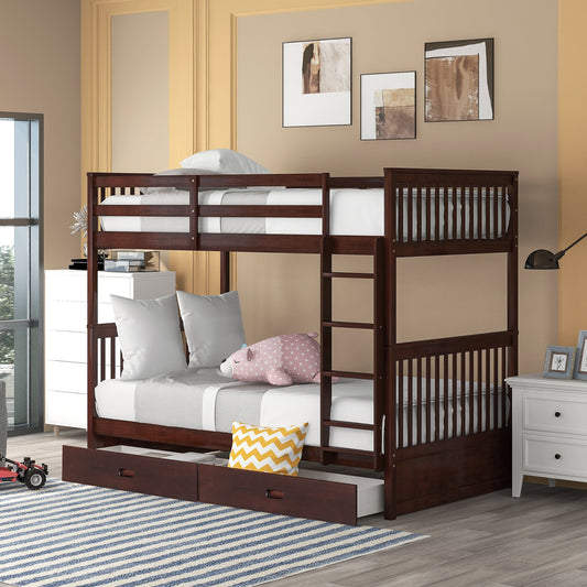 Larkspur Twin-Over-Twin Bunk Bed with Ladders and Two Storage Drawers (Espresso)