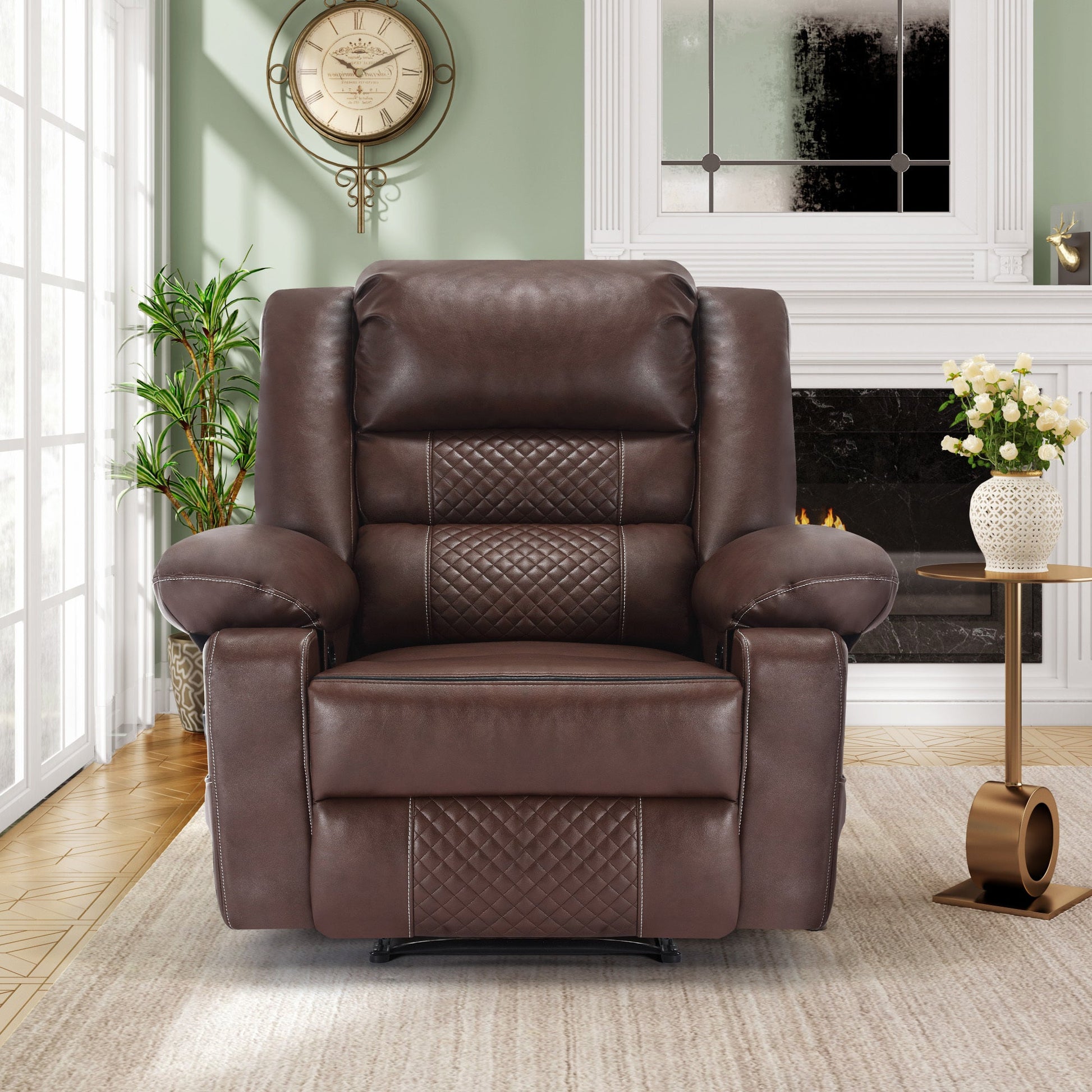 Ashton PU Leather Recliner with Head & Massage, Brown