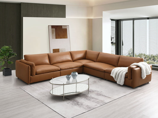 Brighton Top Grain Leather 5-Piece Modular Sectional, Brown