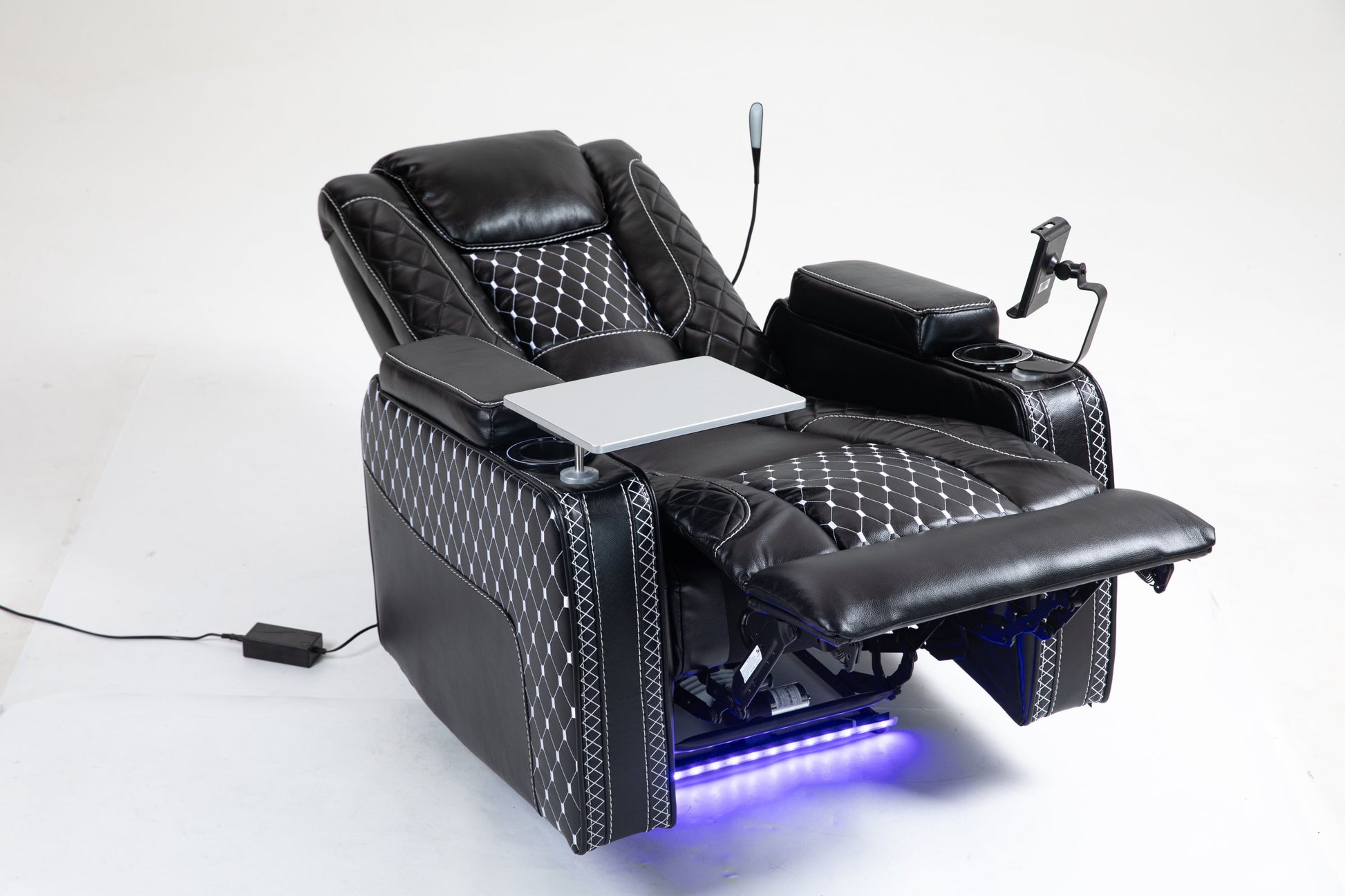 Marcelline Zero Gravity PU Leather Power Theater Recliner with Laptop & Phone Holder, Black