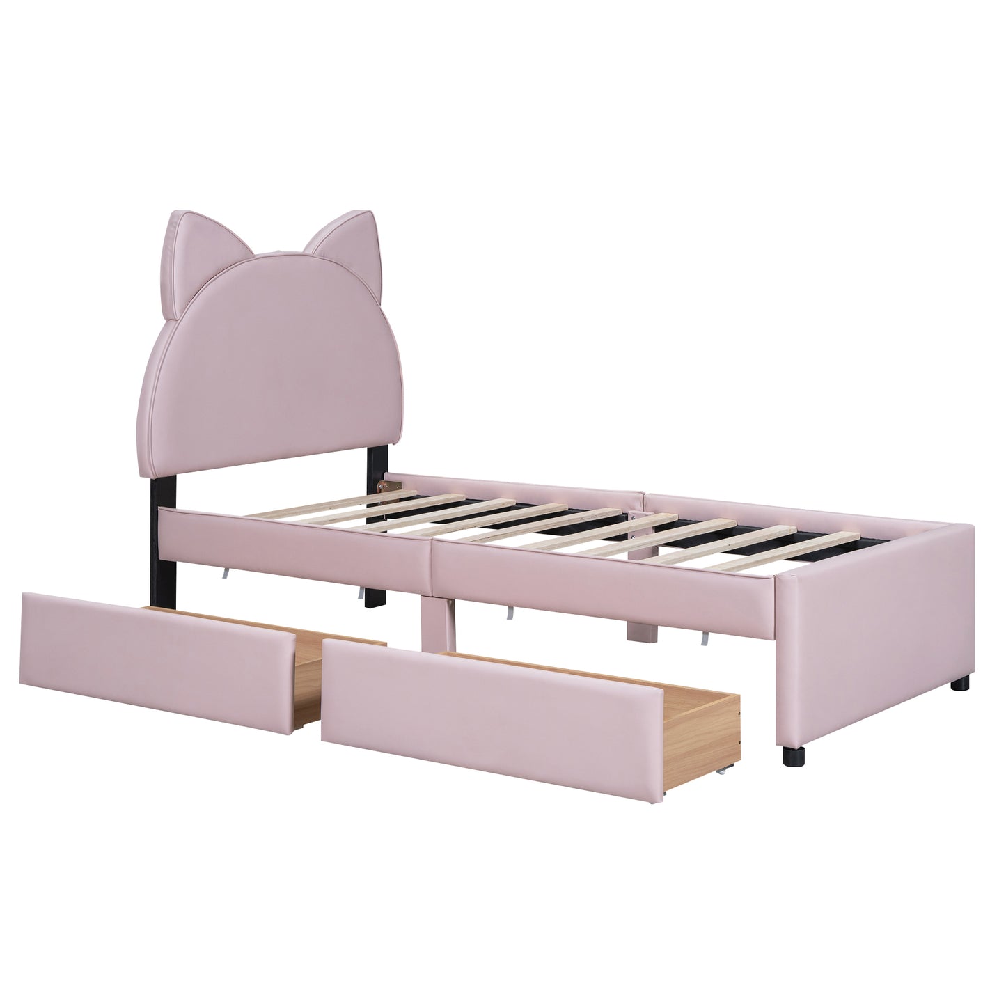 Brandy Twin Size Platform Bed with Cartoon Ears - Pink