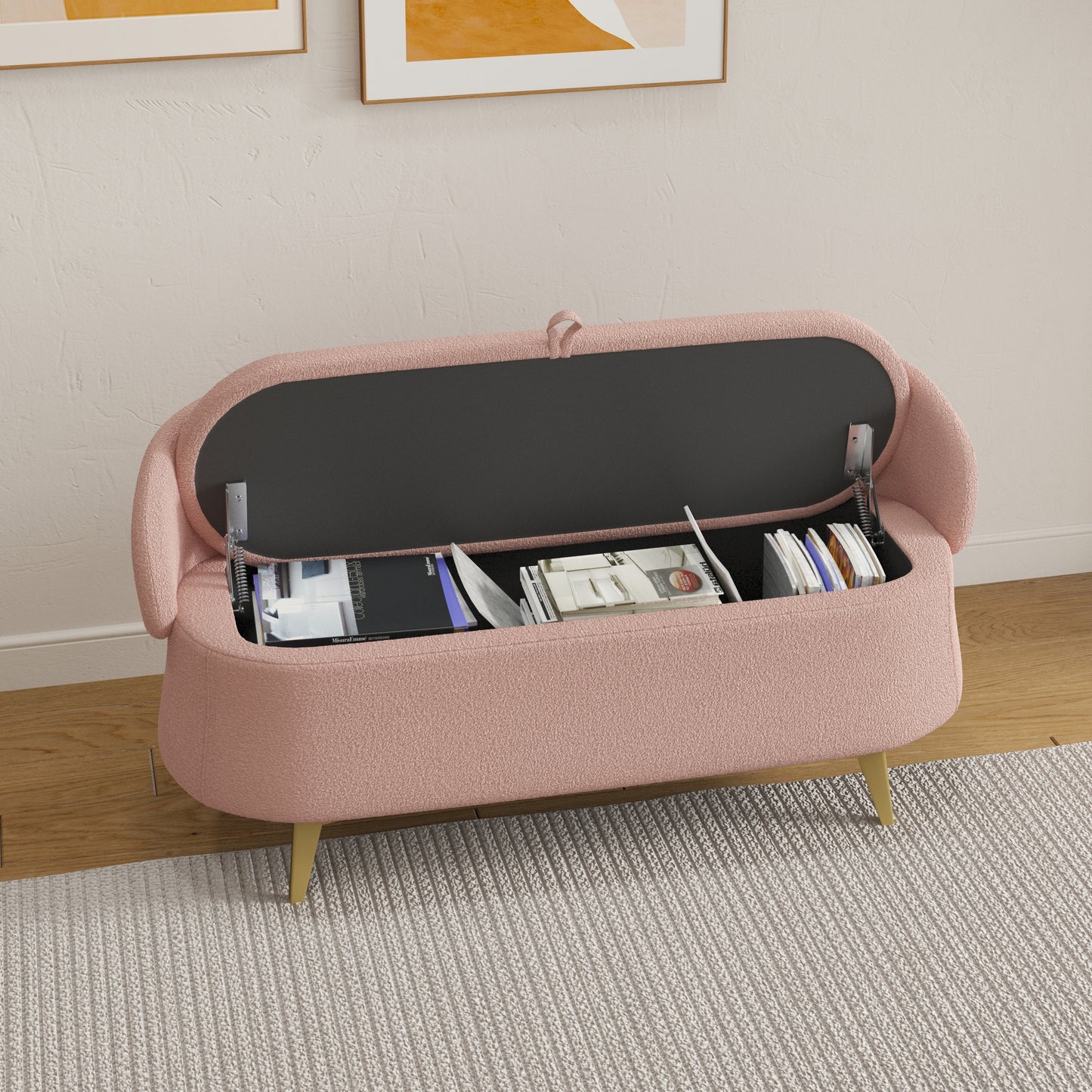 Isabella 50" Teddy Upholstered Storage Bench - Pink