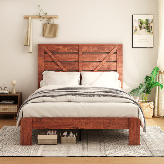 Vespera Rustic King Wooden Platform Bed in Vintage Brown