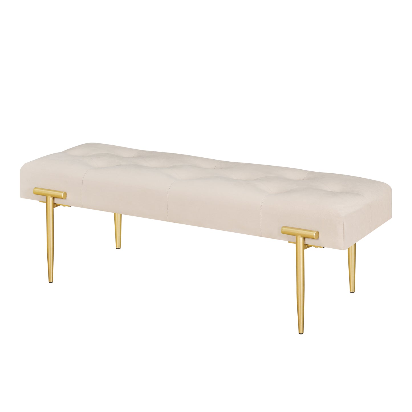 Gideon 48" Modern Tufted Velvet Bench with Gold Legs, Beige