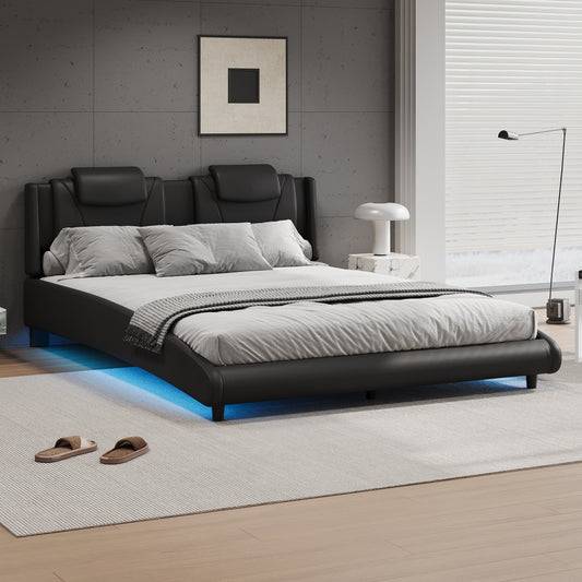 Solace Modern Faux Leather Full Platform Bed with LED Lighting