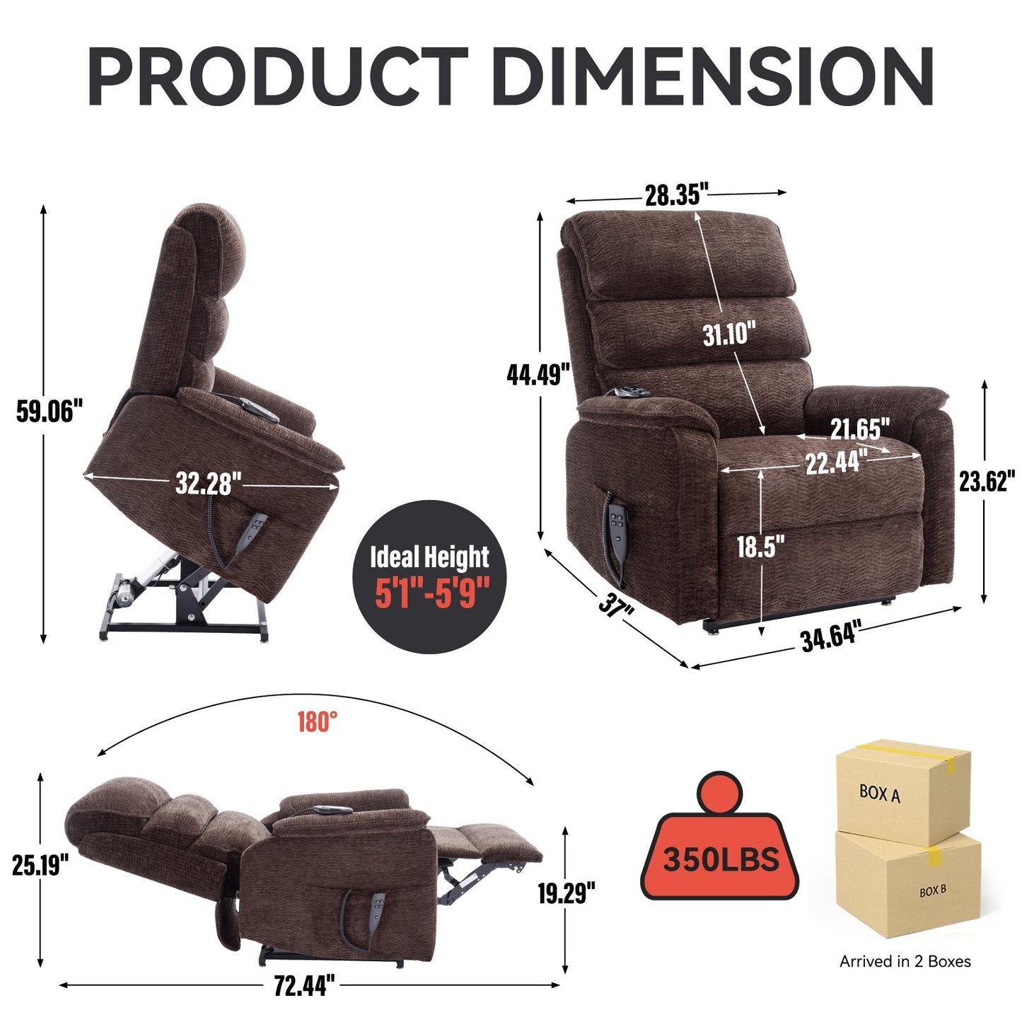 Solene Power Lift Recliner with Head & Massage, Brown Chenille