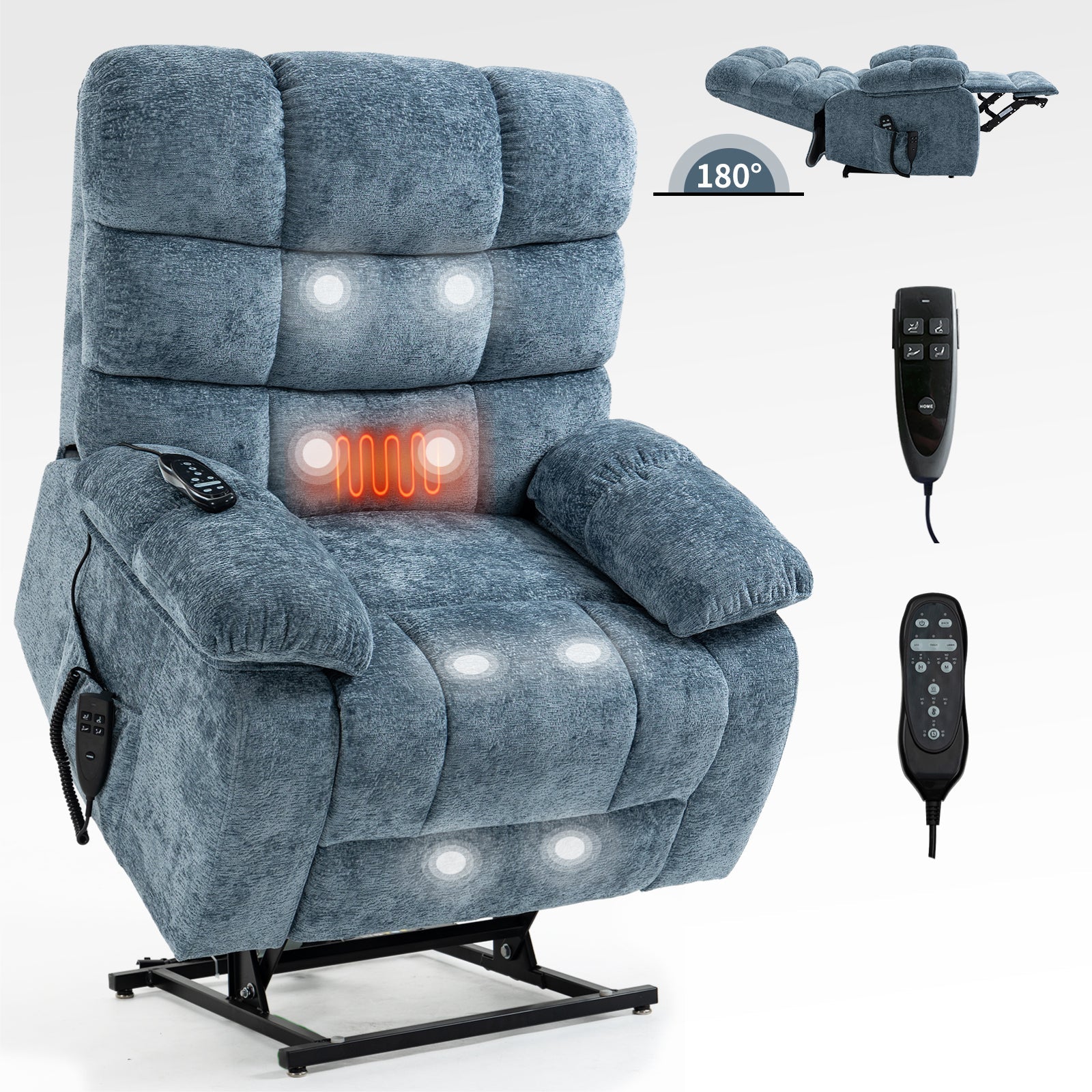 Hollis Chenille Power Lift Recliner with Massage, Blue