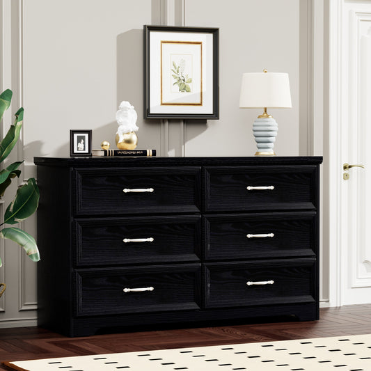 Carla Modern 6-Drawer Dresser with Silver Handles, Black