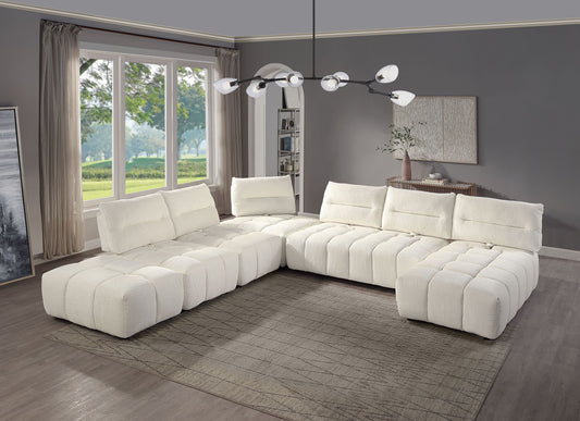 Loanna Beige Linen Modular Sectional with Ottoman