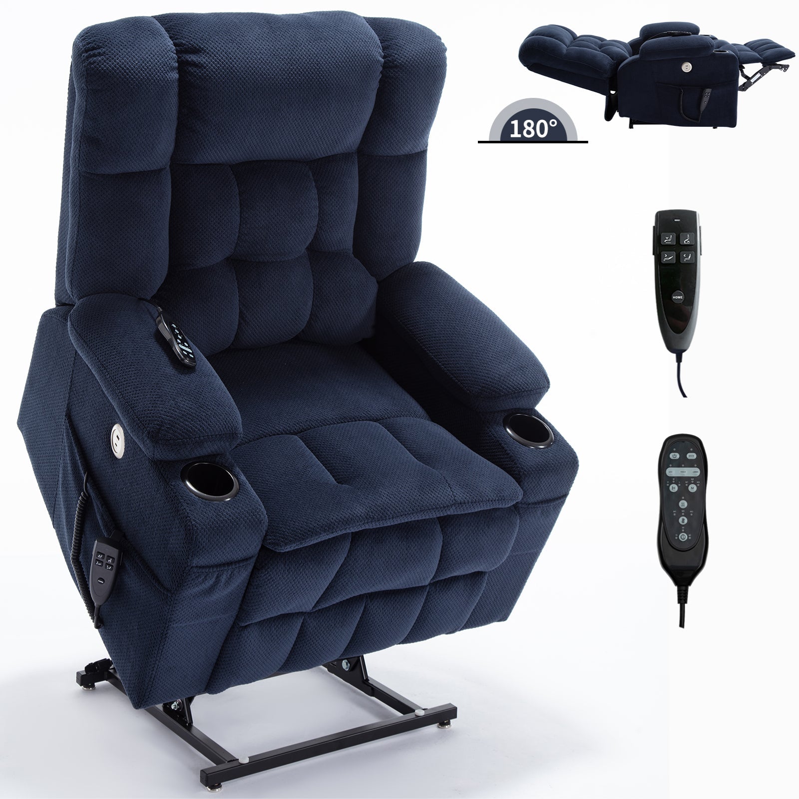 Skyler Chenille Power Lift Recliner with Massage, Blue