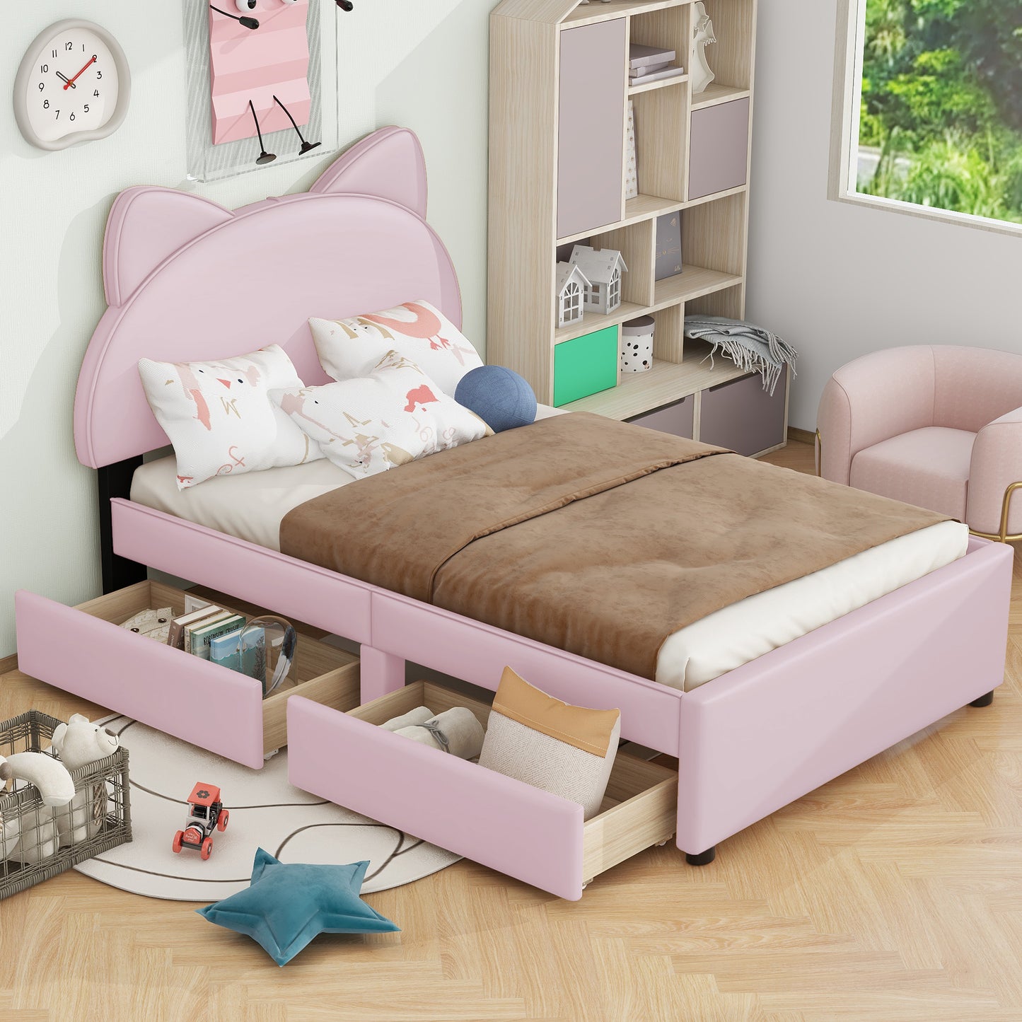 Brandy Twin Size Platform Bed with Cartoon Ears - Pink