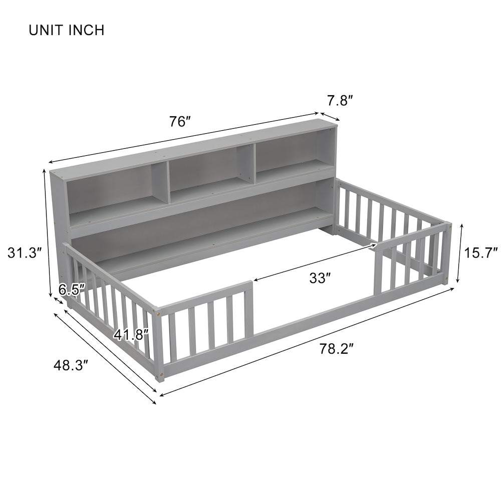 Thorton Twin Size Floor Bed with Bookcase