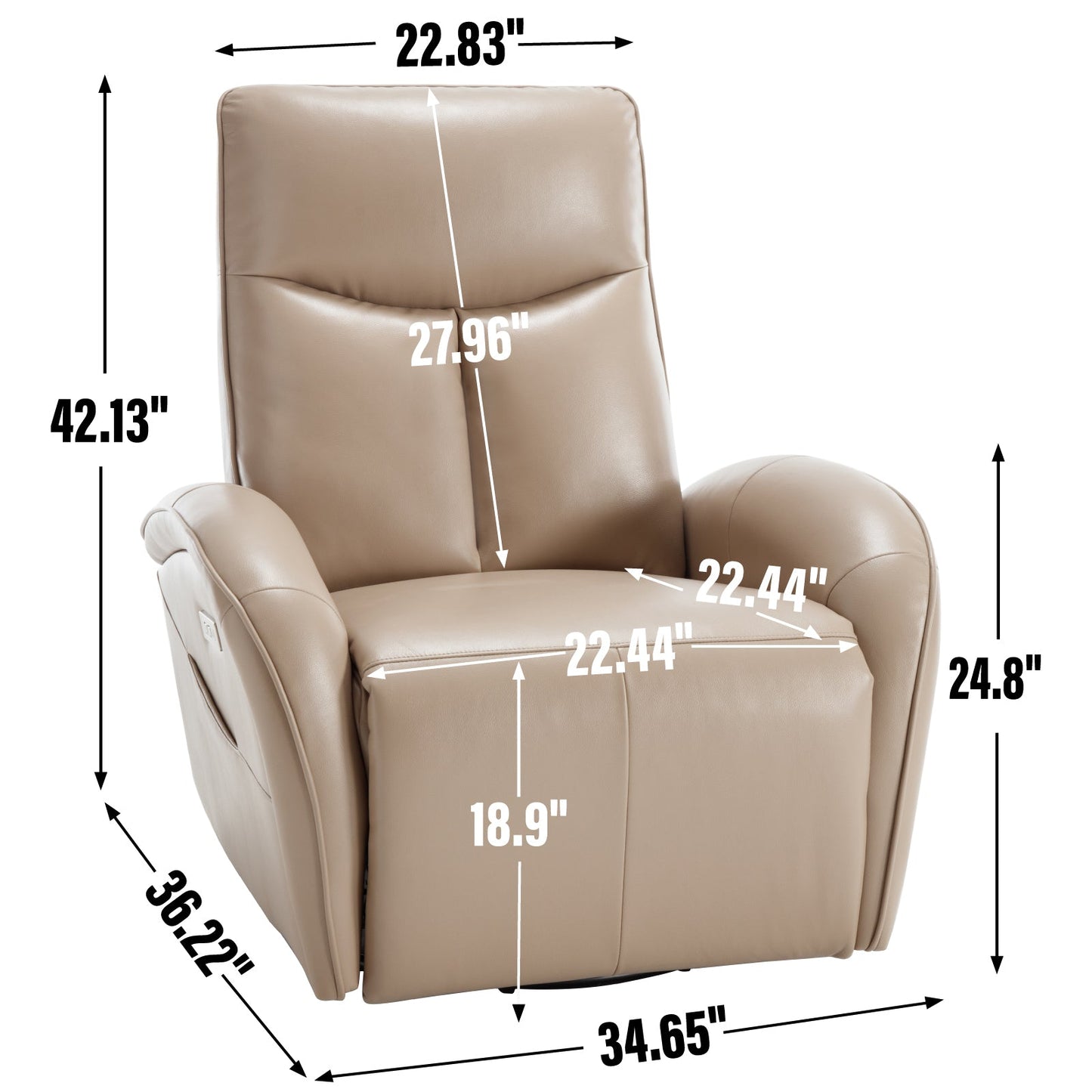 Stellen Faux Leather Power Recliner with Lumbar Support, Light Brown