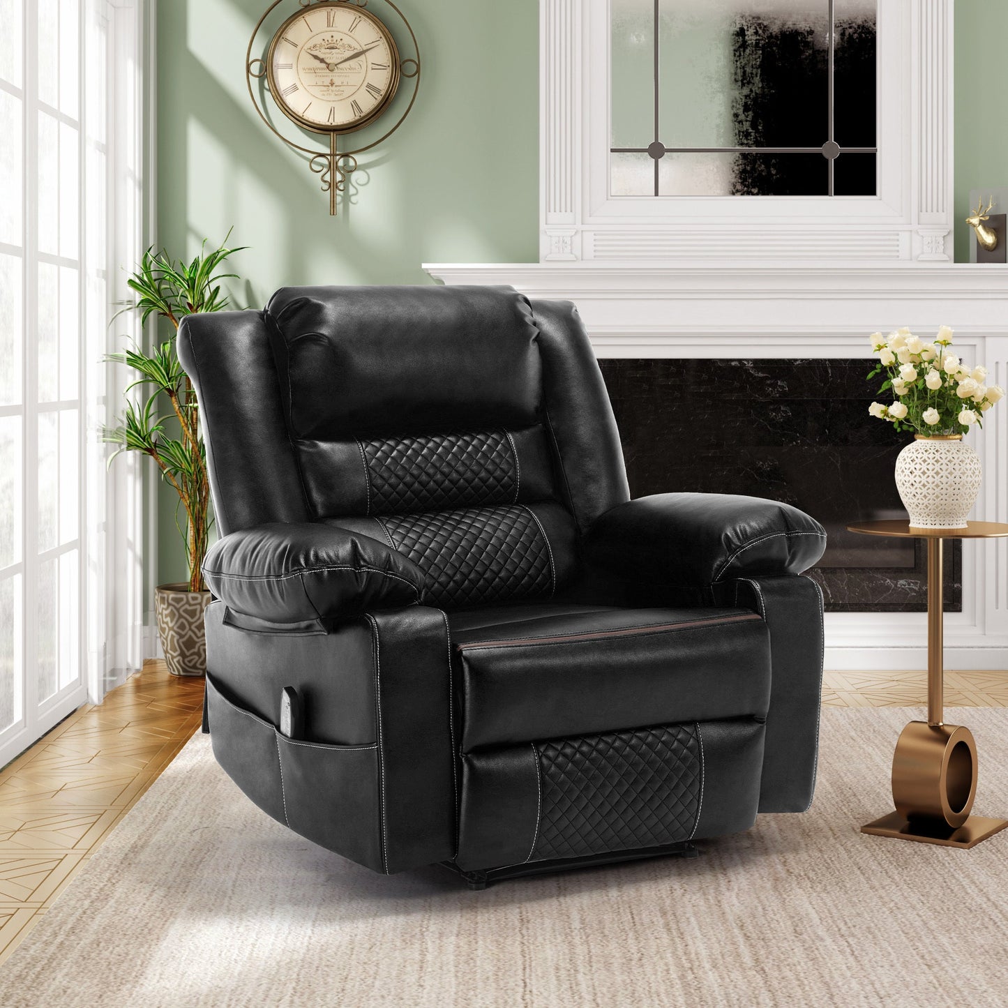 Ashton PU Leather Recliner with Head & Massage, Black