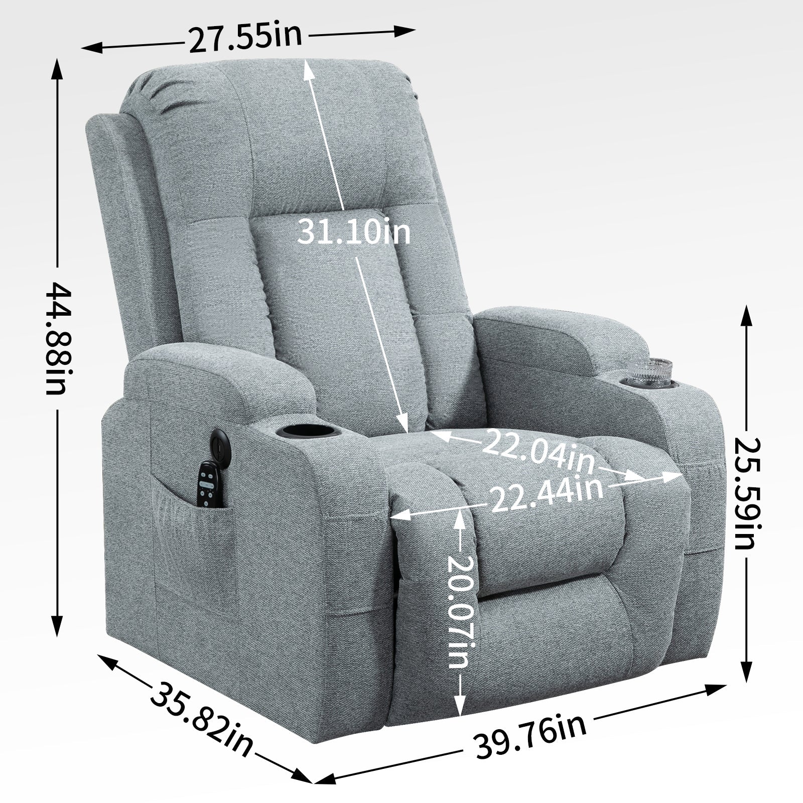 Ellis Gray Linen Power Lift Recliner with Massage & Head