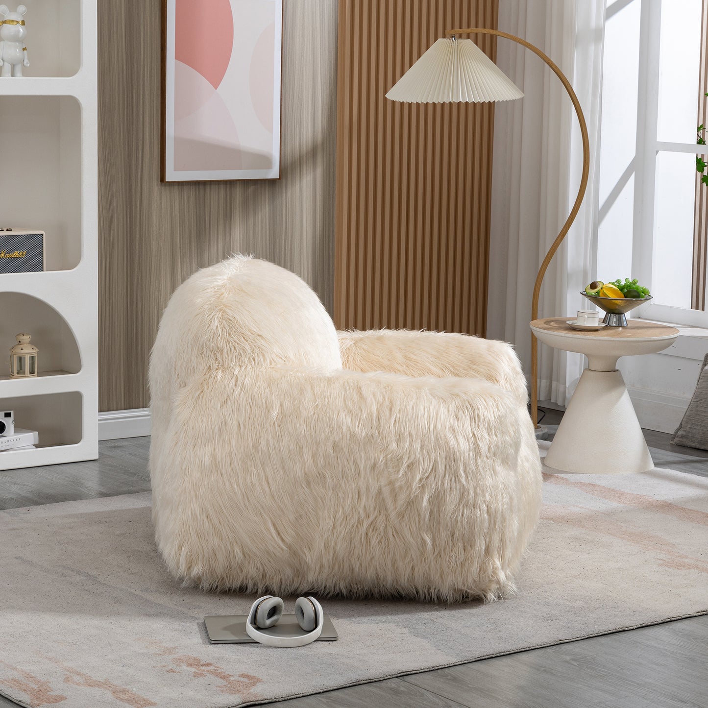 Dashiell Ultra Plush Faux Fur Beanbag Chair, Beige