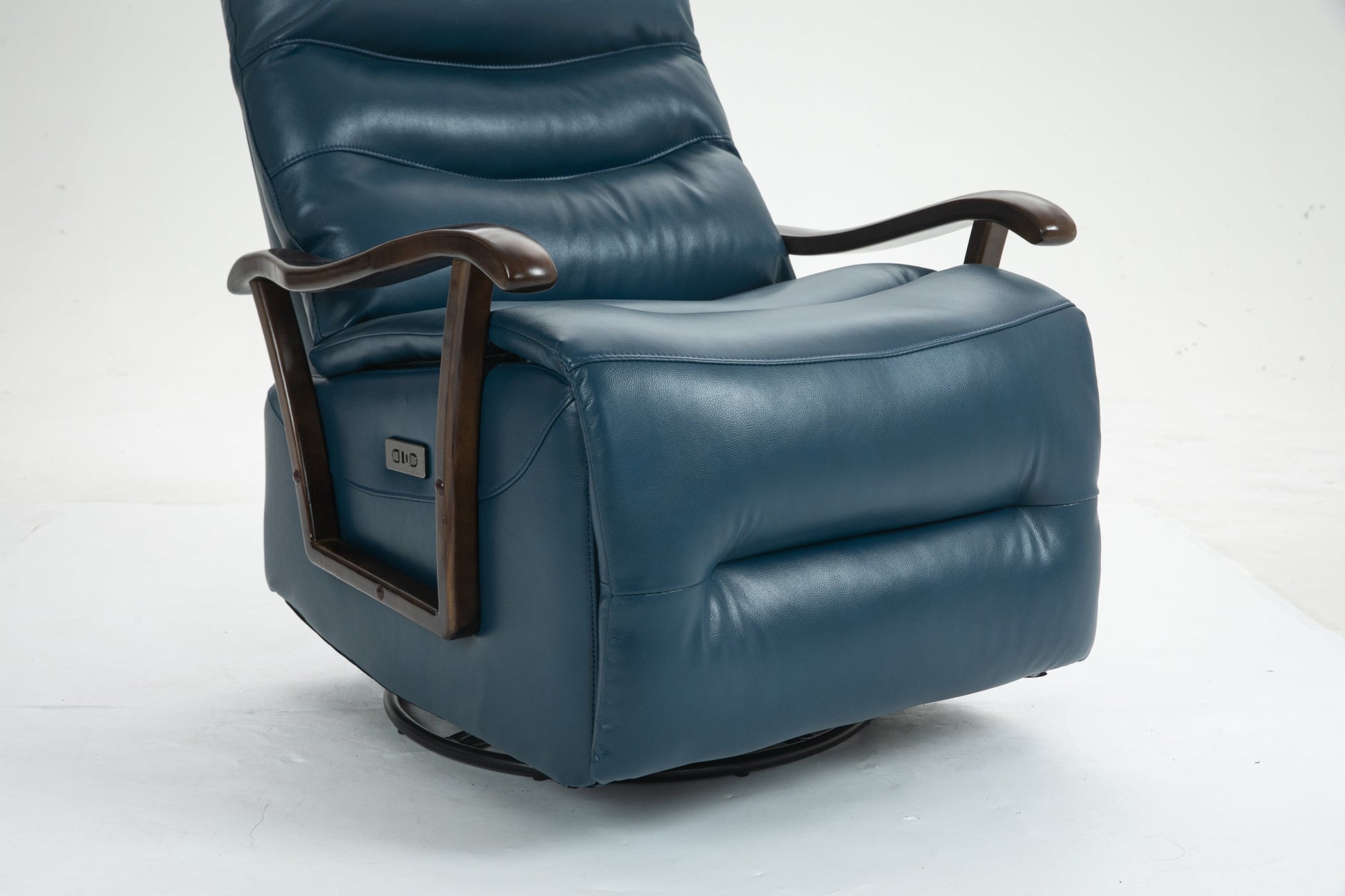 Priska PU Leather Power Rocker Recliner with Solid Wood Arms, Blue