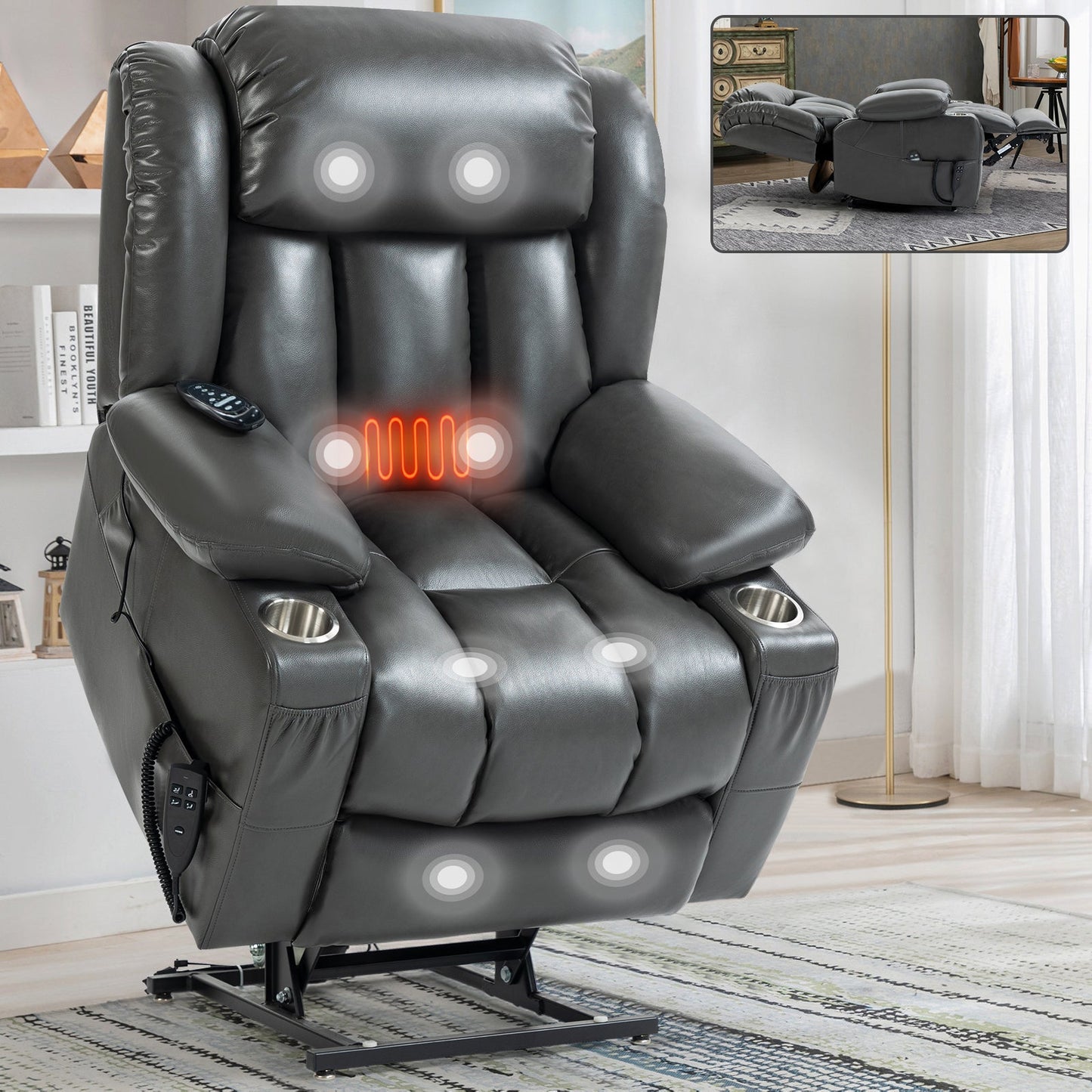 Hardy Infinite Position Leatheraire Power Lift Recliner, Gray