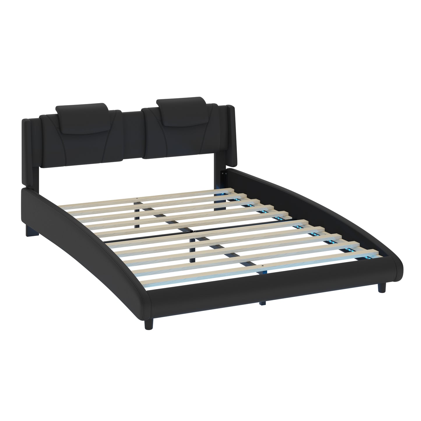 Solace Modern Faux Leather Full Platform Bed with LED Lighting