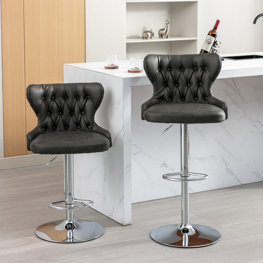 Rosetta PU Leather Adjustable Height Bar Stools (Set of 2) Black