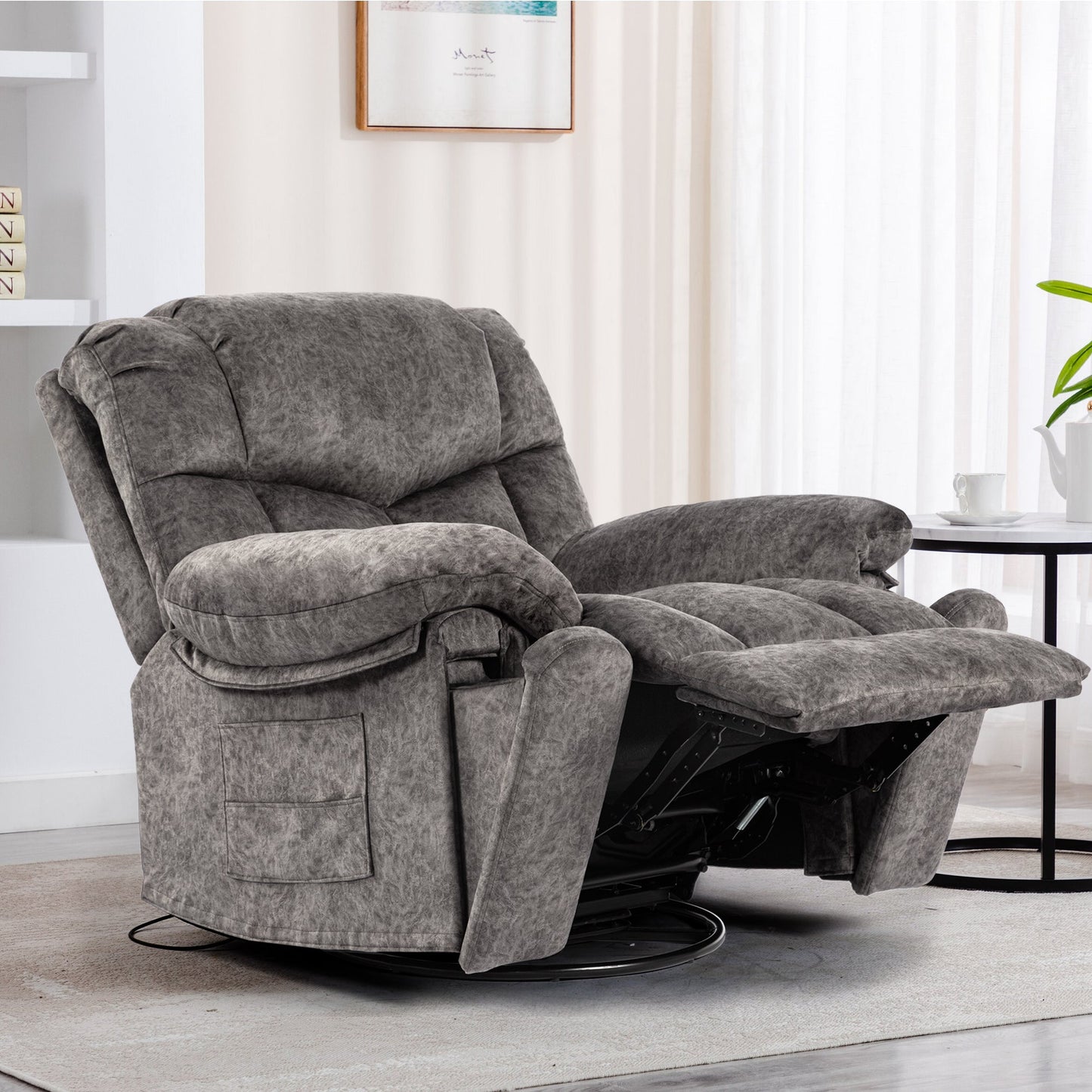 Brant Manual Velvet Rocker Recliner with Massage, Gray