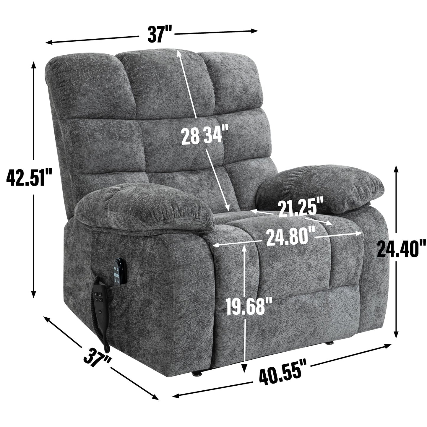 Hollis Chenille Power Lift Recliner with Massage, Gray