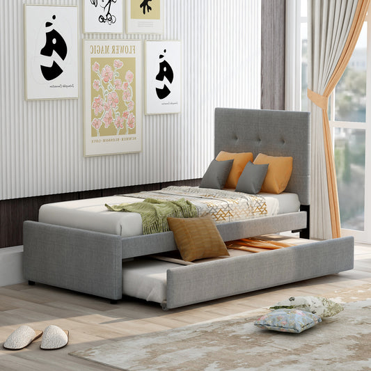 Linda Twin Platform Bed & Trundle Set - Gray