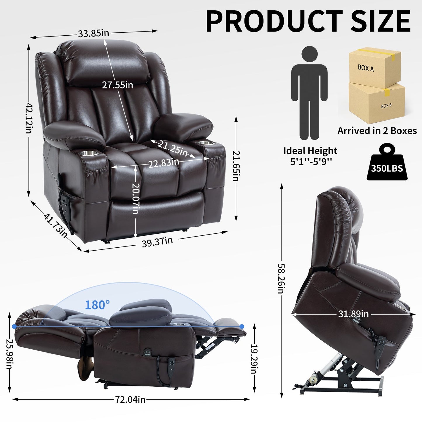 Hardy Infinite Position Leatheraire Power Lift Recliner, Brown